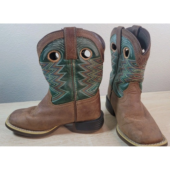 Durango Kids Western Cowboy Boots Brown‎ Green Stitching Size 11M - Picture 5 of 12